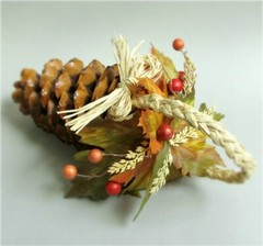 HANDMADE Fall NATURAL Pine Cone SILK Autumn Leaf Braided Raffia Pomander