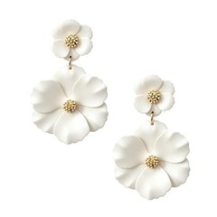 YUNXI Flower Drop Dangle Matte Multi Color Double Petal Stud Lightweight White