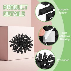 6 Pcs 4 Inch Grosgrain Curly Bows for Gift Wrapping Self-Adhesive Ribbon Black