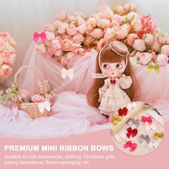 30 Pcs Mini Ribbon Bow 1″ Mini Fabric Satin Ribbon Flower Bows, Light Pink