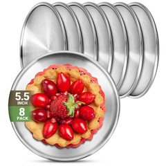Offiper Stainless Steel Plates 8 Pack 5.5 Inch 30418/8 Metal Food Serving Plate