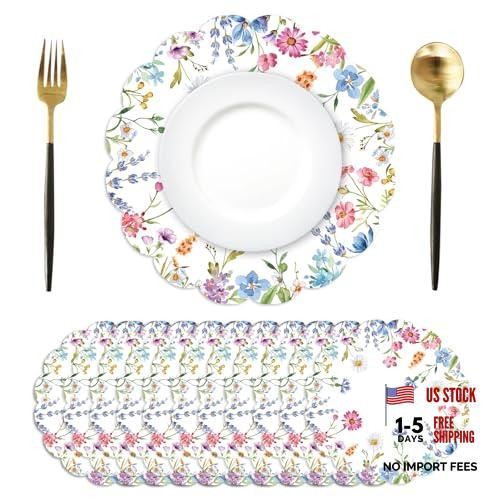 50Pcs Round Paper Placemats, 13.4 Inch Wildflower Disposable Floral Placemats