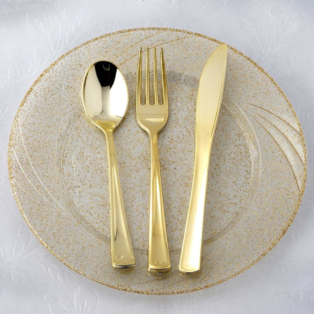 Gold Metallic Forks Spoons and Knives sets – Disposable Tableware Silverware