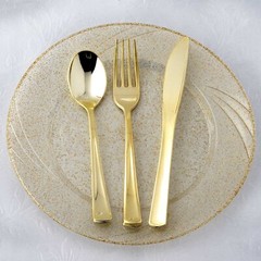 Gold Metallic Forks Spoons and Knives sets – Disposable Tableware Silverware
