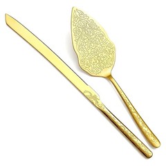 Elegant Gold Wedding Cake Knife & Server Set – Titanium Plated, Unique Design, D