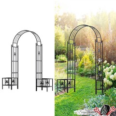 Ceremony 7.5FT Rustproof Steel Garden Arch W/Planters Trellis For Climbing Plant
