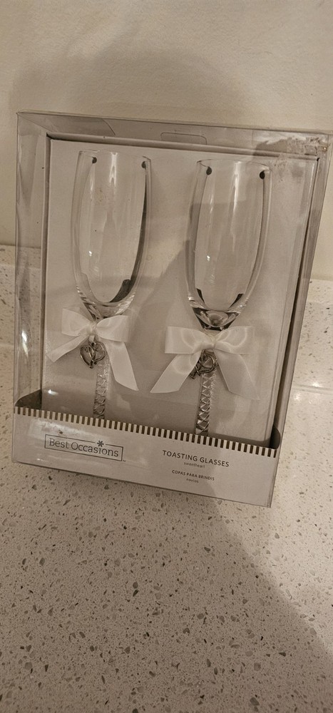 Best Occasions Sweetheart Toasting Glasses Set Clear Decorated Glass Two-Piece