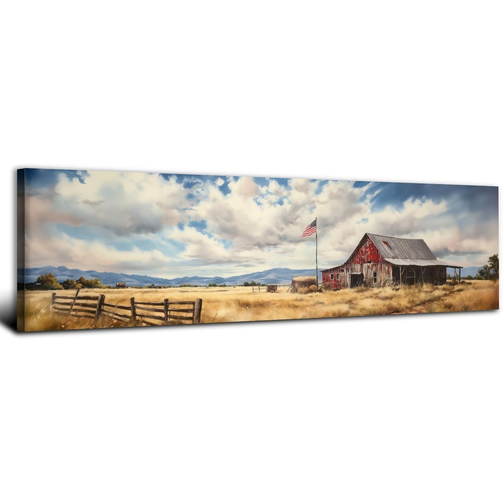 Country Old Barn Wall Art Rustic Farmhouse Landscape Pictures for Living Room…