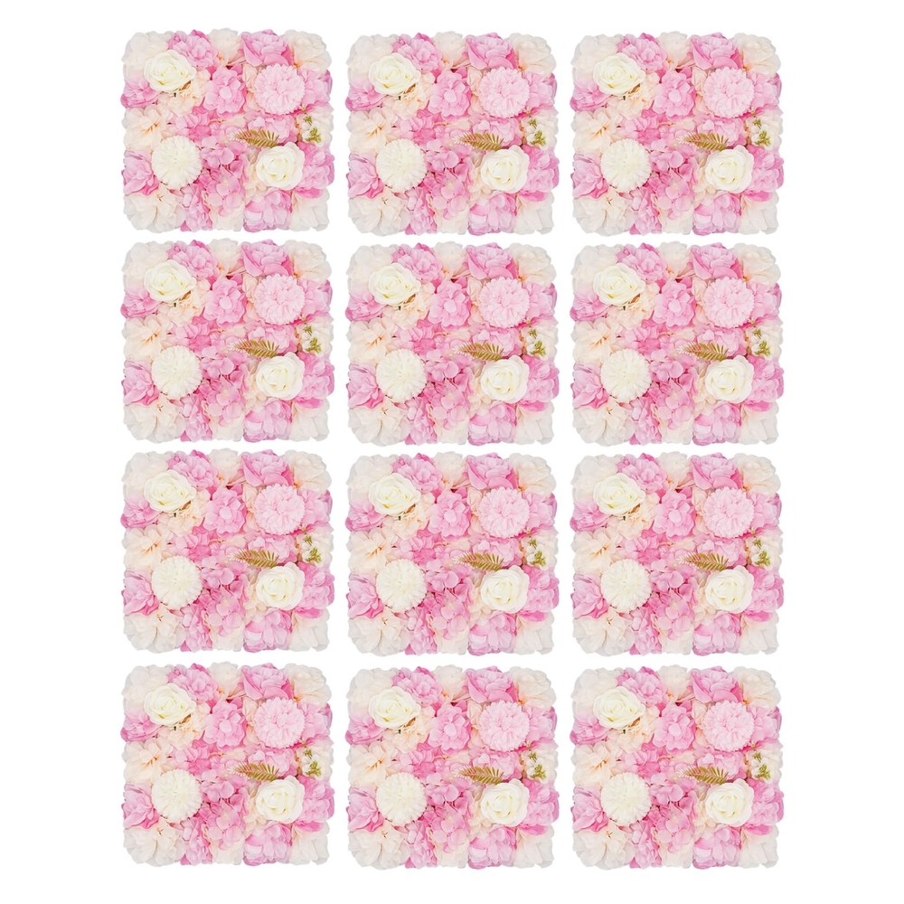 3D Flower Wall Panel-12pcs Artificial Flower Wall Background Silk Rose Wedding