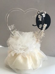 Daisy, Glass Heart and Doves, and Black Cowboy Hat, Ivory Western Cake Topper