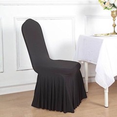 BLACK Ruffle Pleated Skirt Fitted Spandex Banquet CHAIR COVER Party Decorations