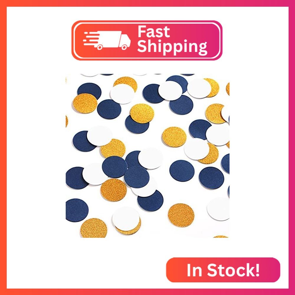 Navy Blue White Gold Confetti Birthday Decorations for Boys Glitter Paper decor