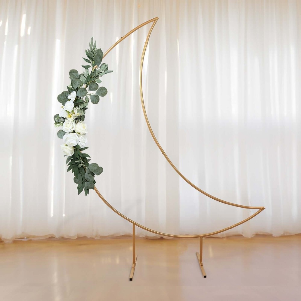 6.5 ft GOLD Metal Crescent Moon Wedding Arch BACKDROP STAND Party Decorations