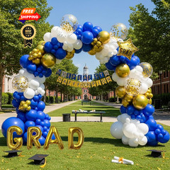 Graduation Balloon Arch Kit for Class 128 Count (Pack of 1), Blue White Gold