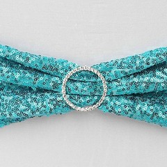 10 Turquoise Spandex Sequined CHAIR SASHES Ties Wraps Wedding Party Decorations