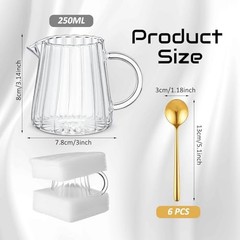 Elegant Wave Coffee Pitcher with 6 Gold Coffee Spoons Set 8.5oz Crystal Glass