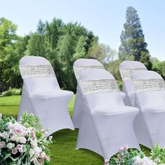 Sequin Chair Sashes Pack Glitter Chair Bows Bands with Buckle for 50 Silver