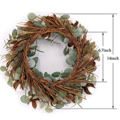 Idyllic Eucalyptus and Cotton Wreath, 14 Inches Artificial Wreath on a Natura…