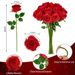 Ouddy Decor 20 Pcs Red Roses Artificial Silk Flowers Fake 20 Packs,