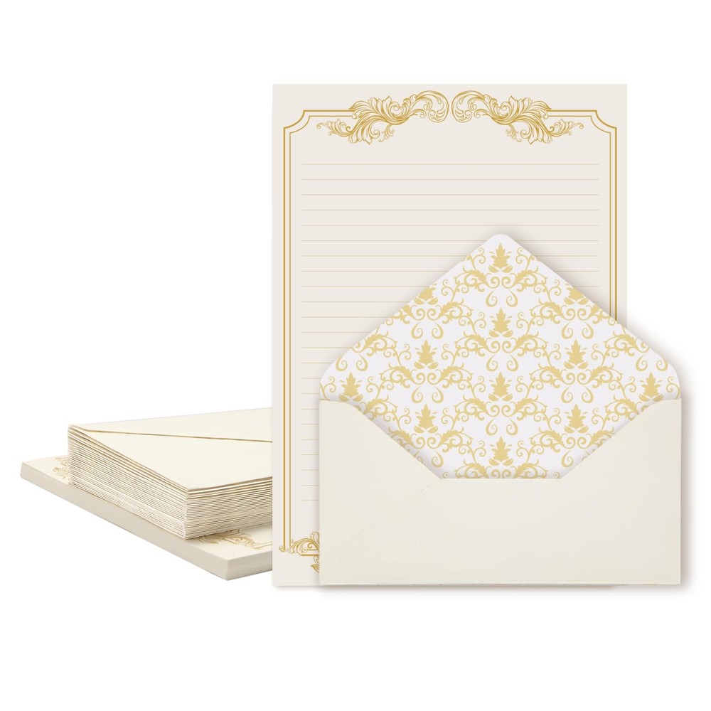 XXINMOH 90 Piece Stationery Set – 60 Vintage-Style Paper Sheets Letter, Gold