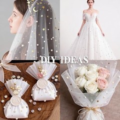 Gold Sequin Gauze Table Runner Whit Star 10FT,Sheer Tulle 10ft x 1pcs White