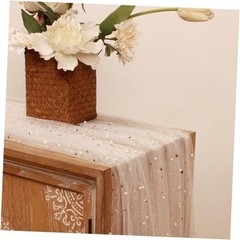 Gold Sequin Gauze Table Runner Whit Star 10FT,Sheer Tulle 10ft x 1pcs White