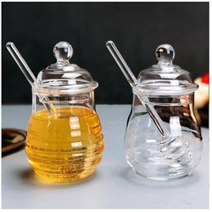 XIZHI 10 OZ Transparent Honey Jar with Dipper and Lid Glass