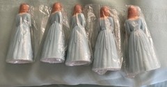 VINTAGE 5 WHITE BRIDESMAIDS IN BLUE GOWNS OLD STOCK CAKE TOPPERS’ NEW-FREE SHIP