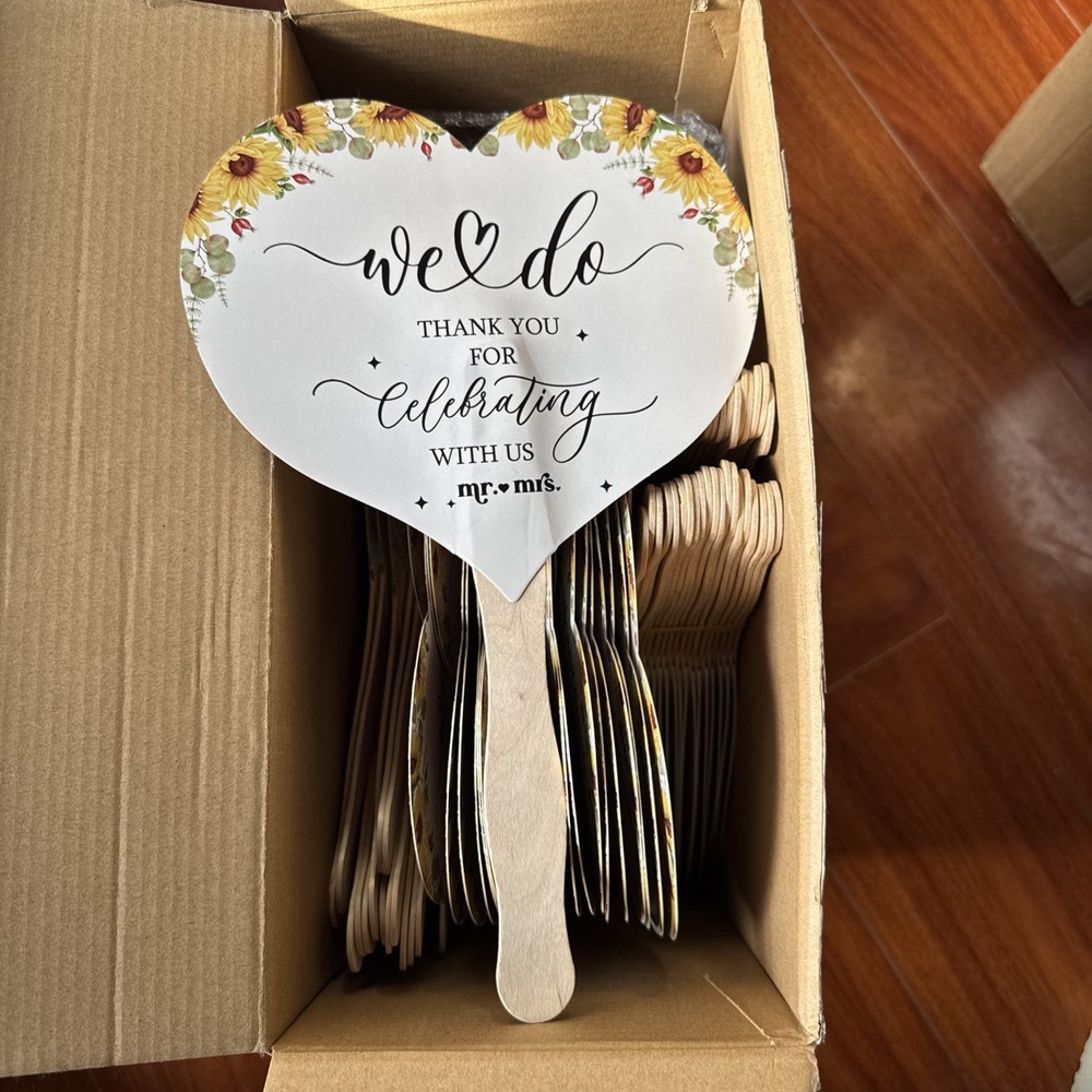 100 Piece Wedding Fans Handheld Sunflower