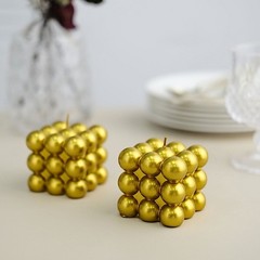 2 GOLD Bubble Cube Unscented Paraffin Wax CANDLES Wedding Centerpieces Events