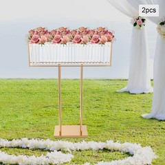 2pcs Crystal Flower Stand Rectangular Wedding Gold Centerpieces Stand 90*70cm