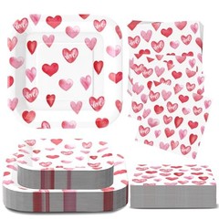 Valentines Day Plates and Napkins Sets, Square Valentine Plates 9″ Heart