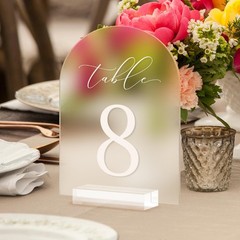 1-10 Frosted 5×7 Acrylic Arch Table Numbers, Stands, Wedding, Centerpiece