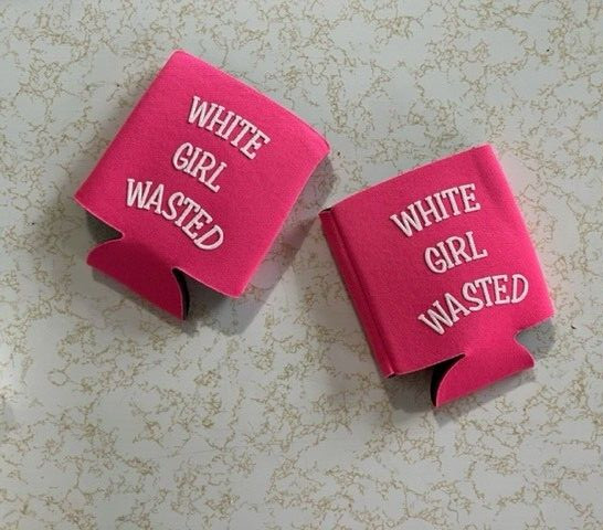 Pink white girl wasted can coozie insulated can holder quick ship 2 PCS – PAIR