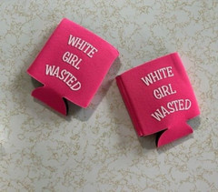 Pink white girl wasted can coozie insulated can holder quick ship 2 PCS – PAIR