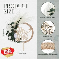 Fiwochic Eucalyptus Leaves Wedding Cake Topper Western Mr and Mrs Wedding Cak…