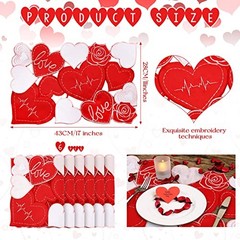 6 Pcs Embroidered Valentine’s Day Placemats Applique 11 x 17 Inch Heart