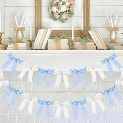 2 Pcs Blue and White Bow Garland Banner for Wedding