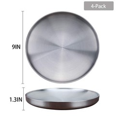 Sumerflos 304 Stainless Steel Dinner Plate 9 Double-Layer Round Dessert Plate