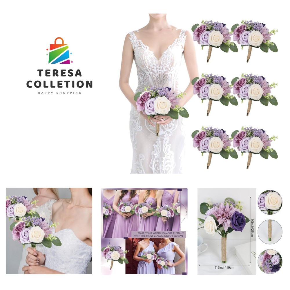 Artificial Bridesmaid Bouquets 6 Pcs – 7 Inch Pre-made Bridesmaids Bouquet Sm…