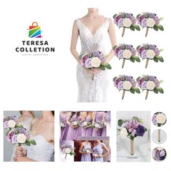 Artificial Bridesmaid Bouquets 6 Pcs – 7 Inch Pre-made Bridesmaids Bouquet Sm…