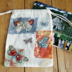 Beaded Embellished 5″ x 7″ Printed Reusable Gift Pouches Drawstring Cotton Bags