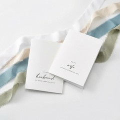 White Wedding Vow Books with 5 Ribbons His and Hers Gold Foil Set