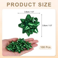 100Pcs 1.5″ Mini Star Gift Bows Laser Bows Green