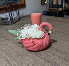 Wedding Centerpiece, Flamingo Table Decor with Bouquet of White Mini Roses