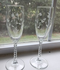 Vtg Lillian Rose Crystal Twisted Stem Glasses Champagne Floral 6oz Hand Blown