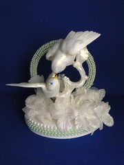 New Elegant Ring of Mint Green Pearls, Kissing Love Birds Cake topper #410