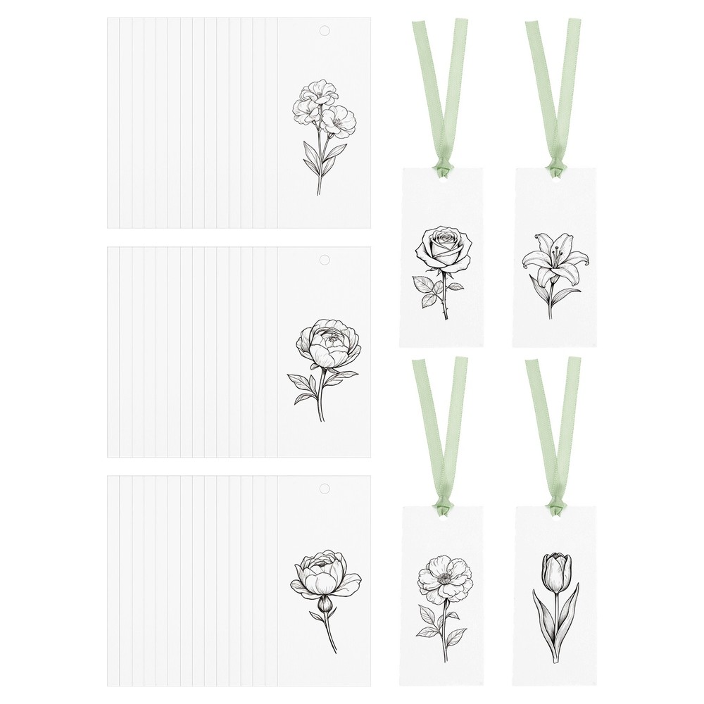 50Pack Blank Place Card with Green Ribbon, 3.54 x 1.57 Inch, White