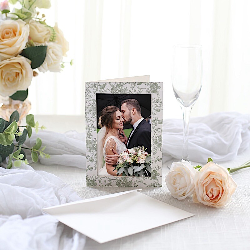 25 SAGE GREEN WHITE 7″ Paper Photo PICTURE FRAMES Cards Envelopes Favors Party