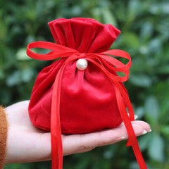 5pcs Velvet Bag Wedding Bunch Mouth Flannel Wedding Candy Bag Red Gift Gift Bag